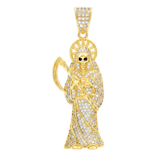 Dije Grande Santa Muerte Oro Laminado 14k Piedra 6 Cm Amarillo