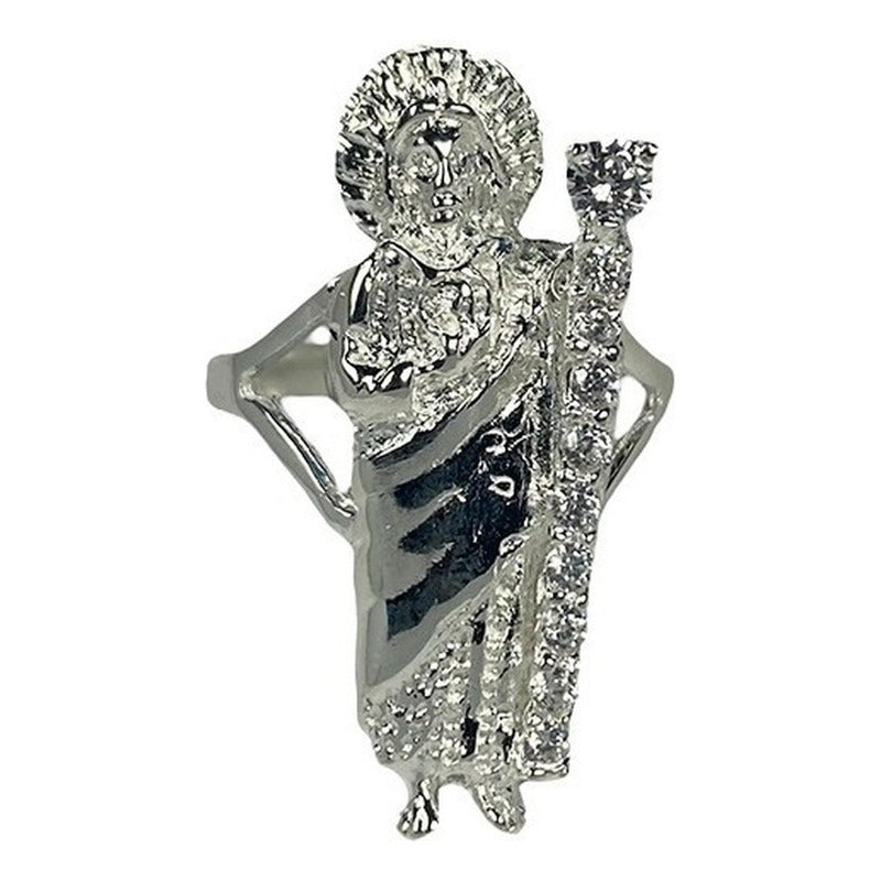 Anillo San Judas Tadeo Con Zirconias Plata Solida 925