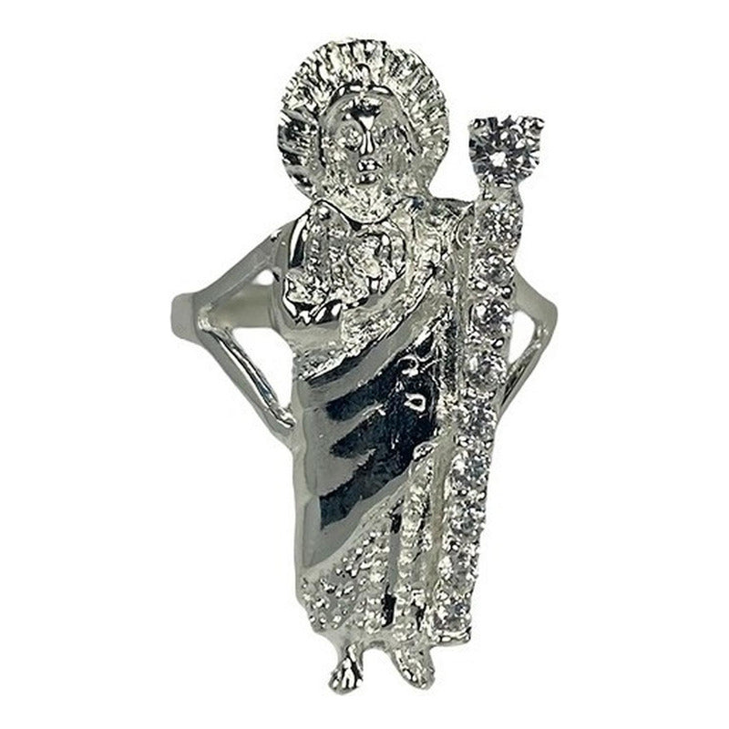 Anillo San Judas Tadeo Con Zirconias Plata Solida 925