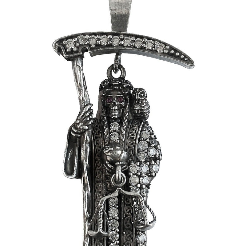 Dije Medalla Grande Santa Muerte Con Zirconias En Plata 925