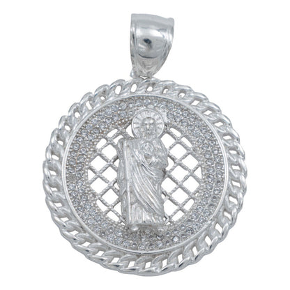 Dije Medalla Grande San Judas Zirconias Hombre Plata 925