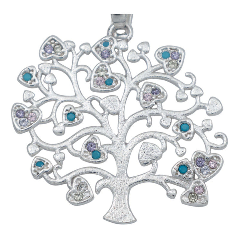 Dije Arbol Vida Corazones Zirconias Regalo Cadena Plata 925
