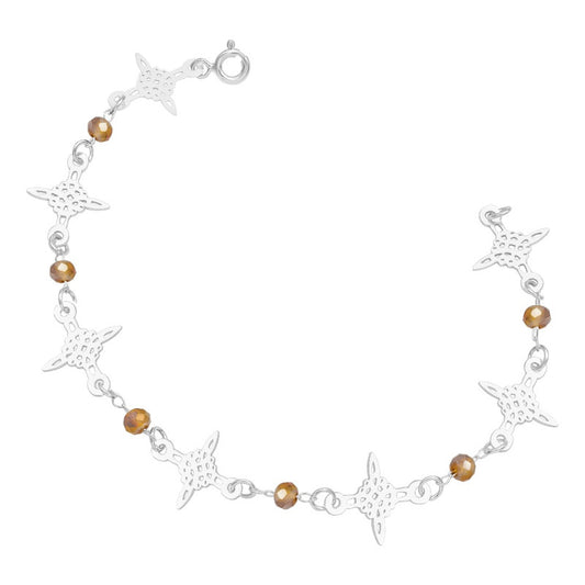 Pulsera Nudo De Bruja Laser Cristales Regalo Mujer Plata 925 Café 19 Cm