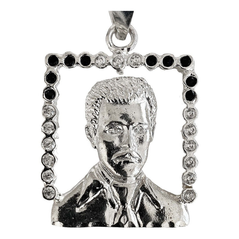 Dije Grande Jesús Malverde Con Zirconias Plata Solida 925
