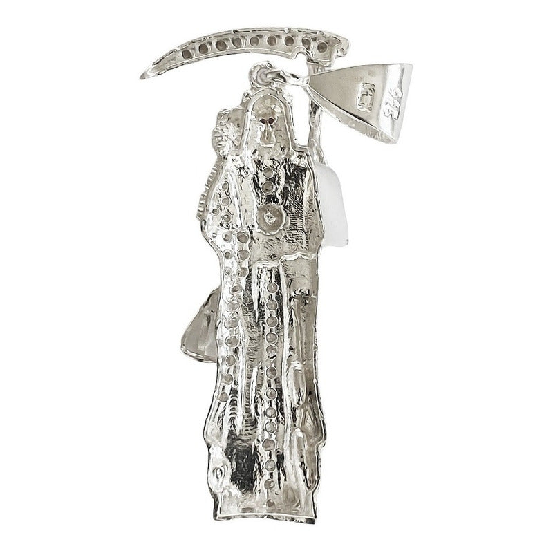 Dije Medalla Chica Santa Muerte Con Zirconias En Plata S925