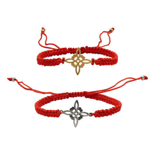 Pack 2 Piezas Pulseras Nudo De Bruja Artesanal Tejido Hilo Rojo 1 Cm 1 Cm