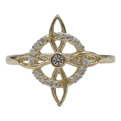 Anillo Nudo De Bruja Celta Zirconias Ligero Oro 10k