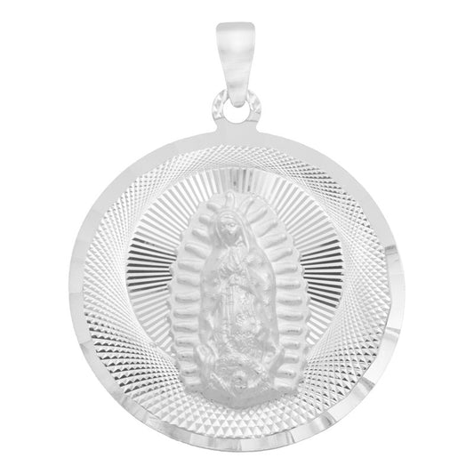 Dije Bautizo Diamantada Virgen Guadalupe Plata 925 1.5 Cm