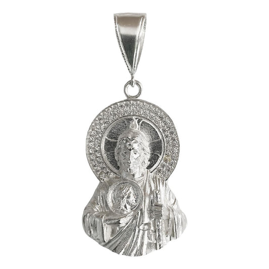 Dije Medalla Torso San Judas Tadeo Zirconias Plata 925 6 Cm