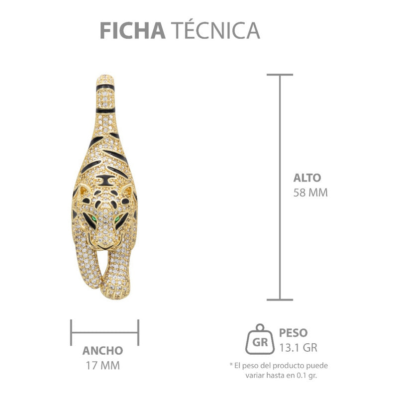 Joyaris Dije Tigre Dorado  Mujer Zirconias Lujo 58mm Dorado