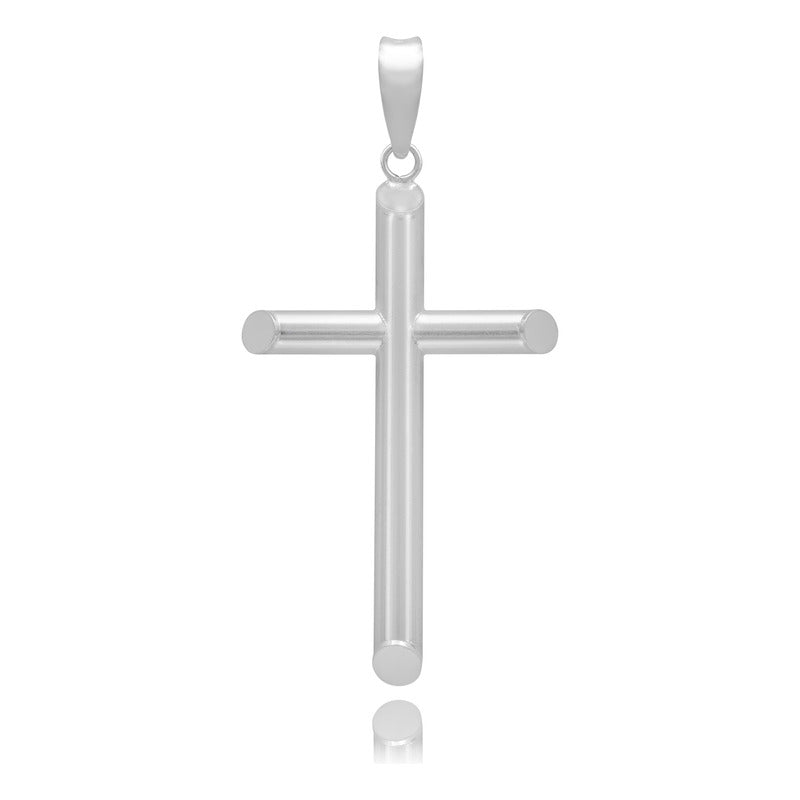 Dije Cruz Tubo Tubular Lisa Sencillo Hombre Plata 925 5 Cm Plateado