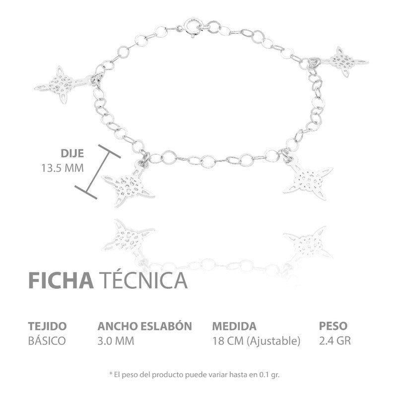 Pulsera Ajustable Nudo Bruja Laser Colgante Mujer Plata 925 Plateado 6 Cm 18 Cm