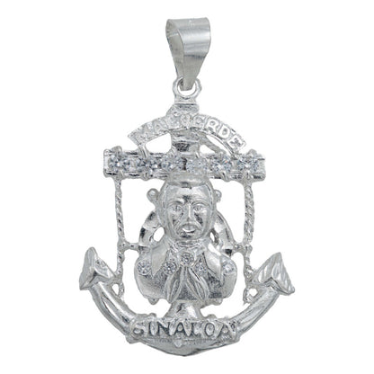 Dije Grande Jesús Malverde Ancla Zirconias Plata Solida 925