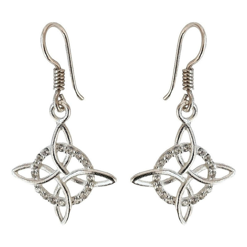 Aretes De Gancho Nudo De Bruja Zirconias Plata Pura Ley S925 Juego Zirconias