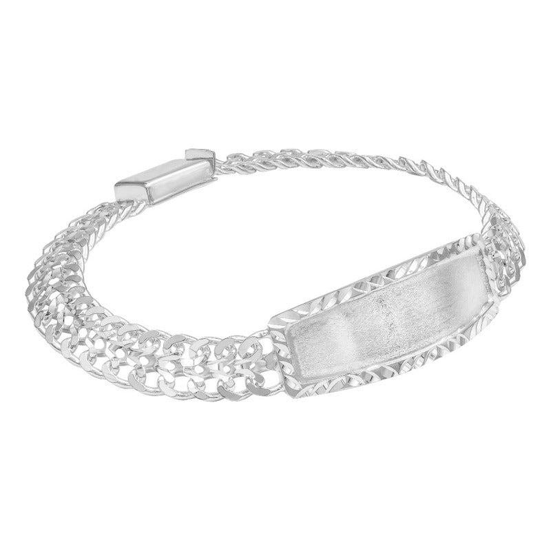 Joyaris Esclava Petatillo Placa Diamantada Plata 925 Hombre Plateado 21 Cm