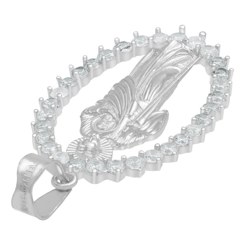 Dije San Judas Liso Borde Zirconias Hombre Plata 925 3.7 Cm