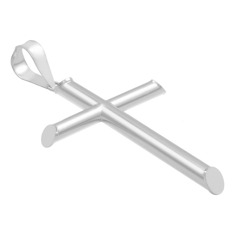 Dije Cruz Tubo Tubular Lisa Sencillo Hombre Plata 925 6 Cm Plateado