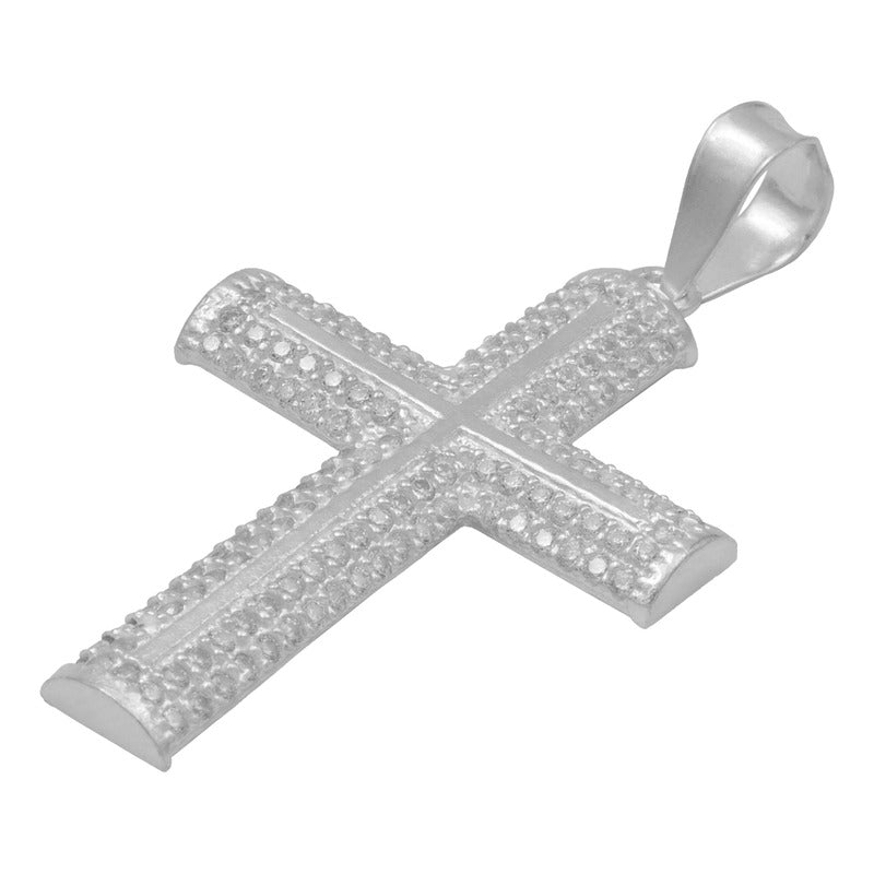 Dije Cruz Elevada Zirconias Hombre Regalo Plata 925 4.6 Cm Plateado
