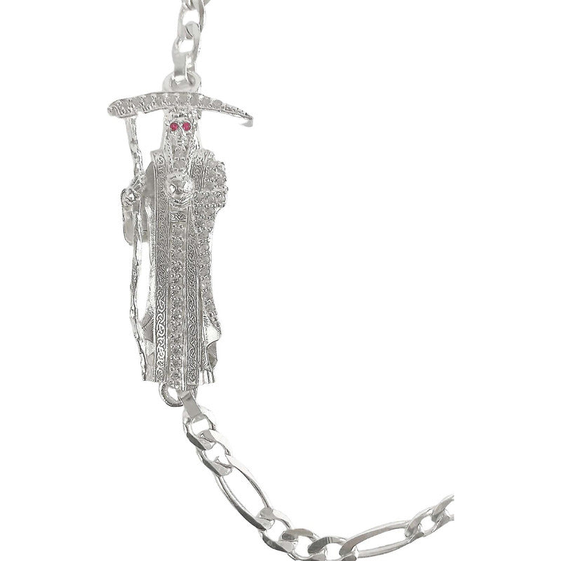 Pulsera Santa Muerte Esclava Zirconias Plata Solida Ley S925