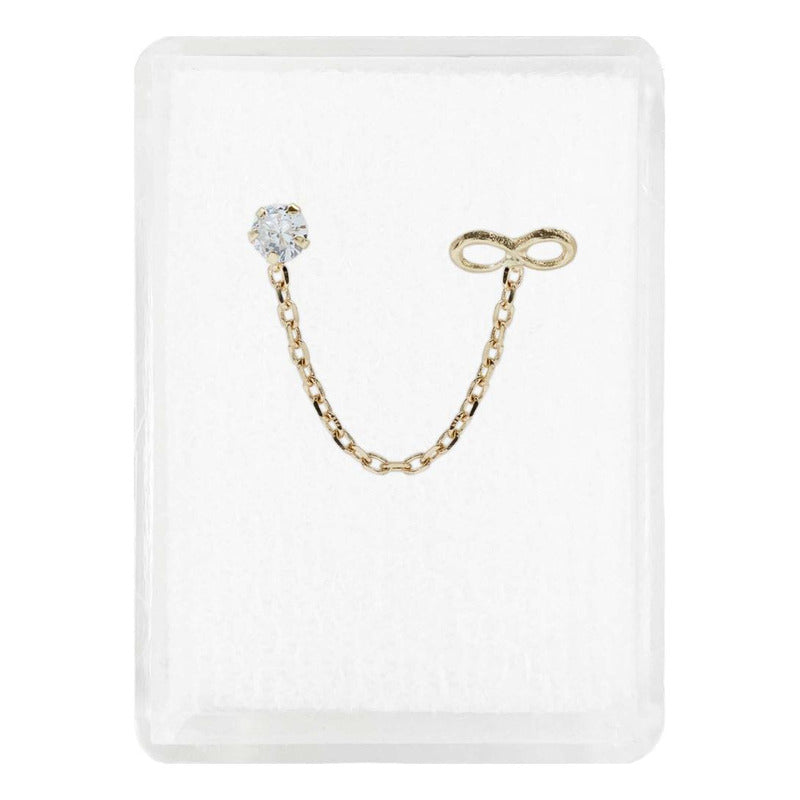 Arete Broquel Infinito Zirconia Cadena Mujer Regalo Oro 10k