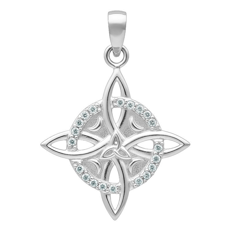 Dije Nudo Bruja Triqueta Fase Luna Plata 925 Zirconia 2.8 Cm Plateado