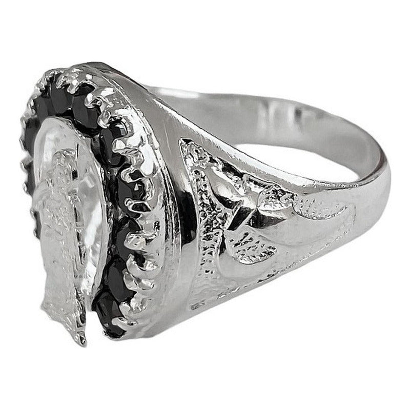 Anillo Mediano Santa Muerte Zirconias En Plata Solida 925