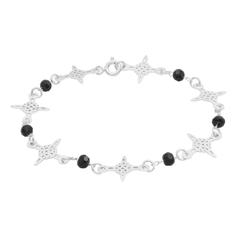 Pulsera Nudo De Bruja Laser Cristales Regalo Mujer Plata 925 Negro 19 Cm