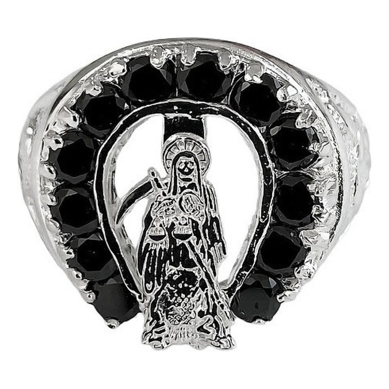 Anillo Mediano Santa Muerte Zirconias En Plata Solida 925