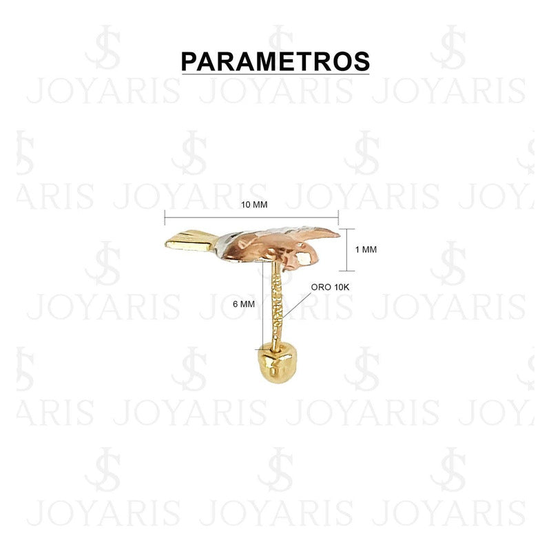 Broquel Colibri Estilo Florentino Amor Regalo Mujer Oro 10k Alto/ancho 9 Mm X 10 Mm