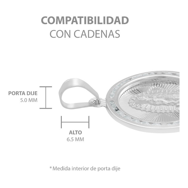Dije Medalla Virgencita Guadalupe Zirconias Plata 925 2.3 Cm Blanco