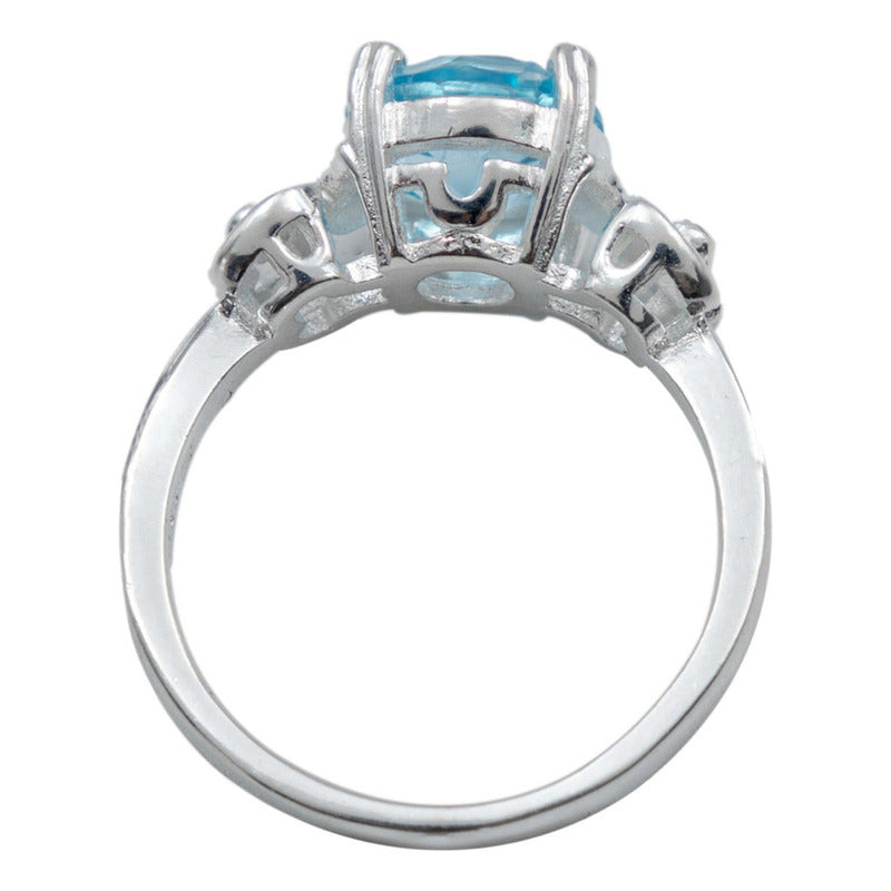 Anillo Promesa Compromis Plata Fina 925 Topacio Certificado Azul 5.5