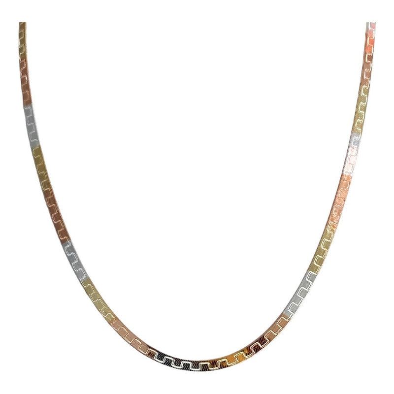 Cadena Y Brazalete Cola De Serpiente Tricolor Plata Ley 925