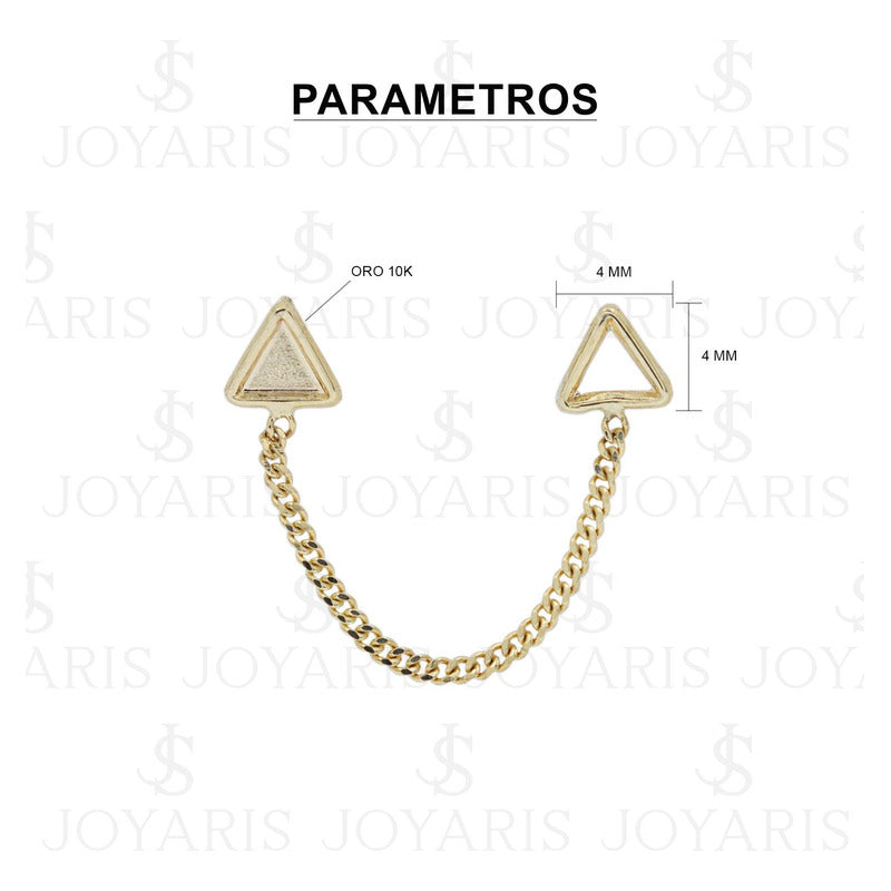 Arete Doble Broquel Triangulo Espejo Cadena Mujer Oro 10k