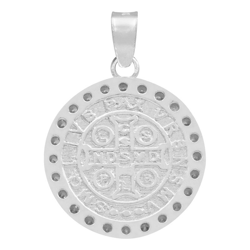 Dije Doble Vista San Benito Zirconias Unisex Plata 925 1.6cm