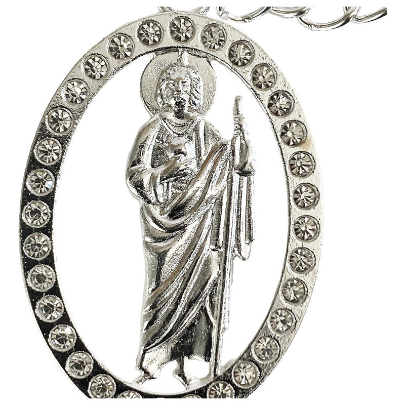 Llavero San Judas Tadeo Con Piedras Metal Recuerdo Plata