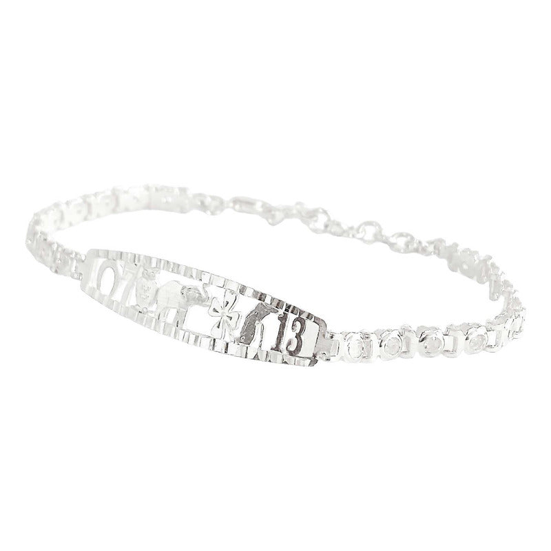 Pulsera Ajustable De La Suerte Con Zirconias En Plata 925