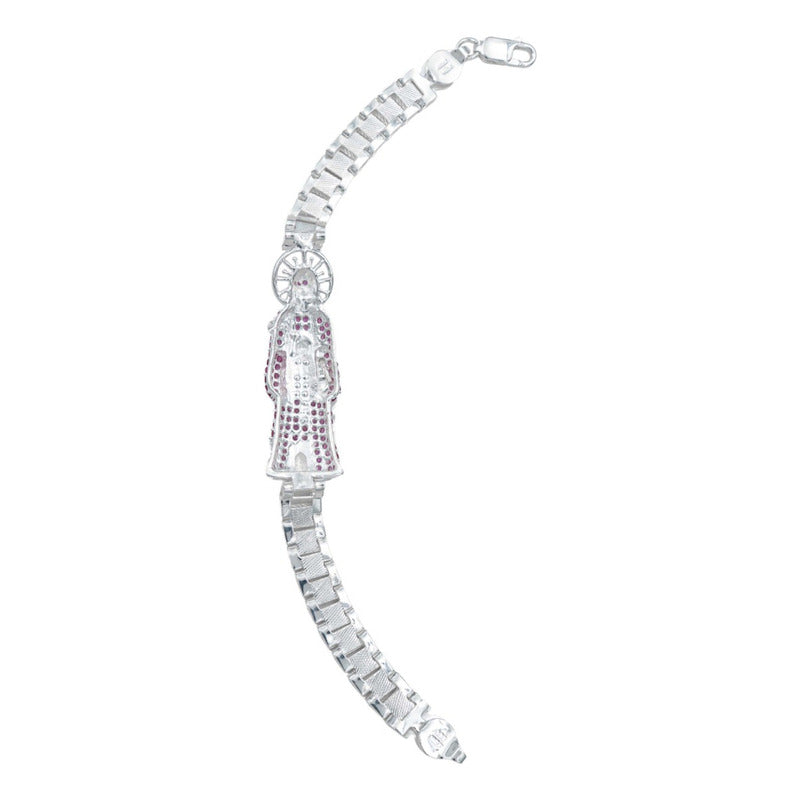 Pulsera Rolo Gruesa Santa Muerte Grande Zirconias Plata 925