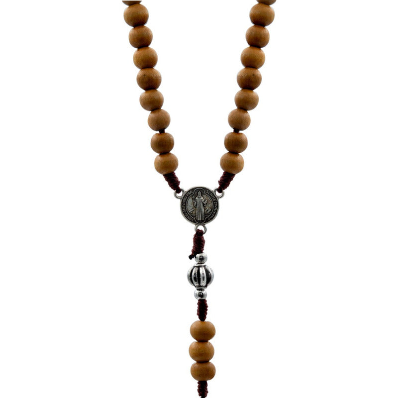 Rosario Católico Madera Con Metal San Benito Cristo Virgen