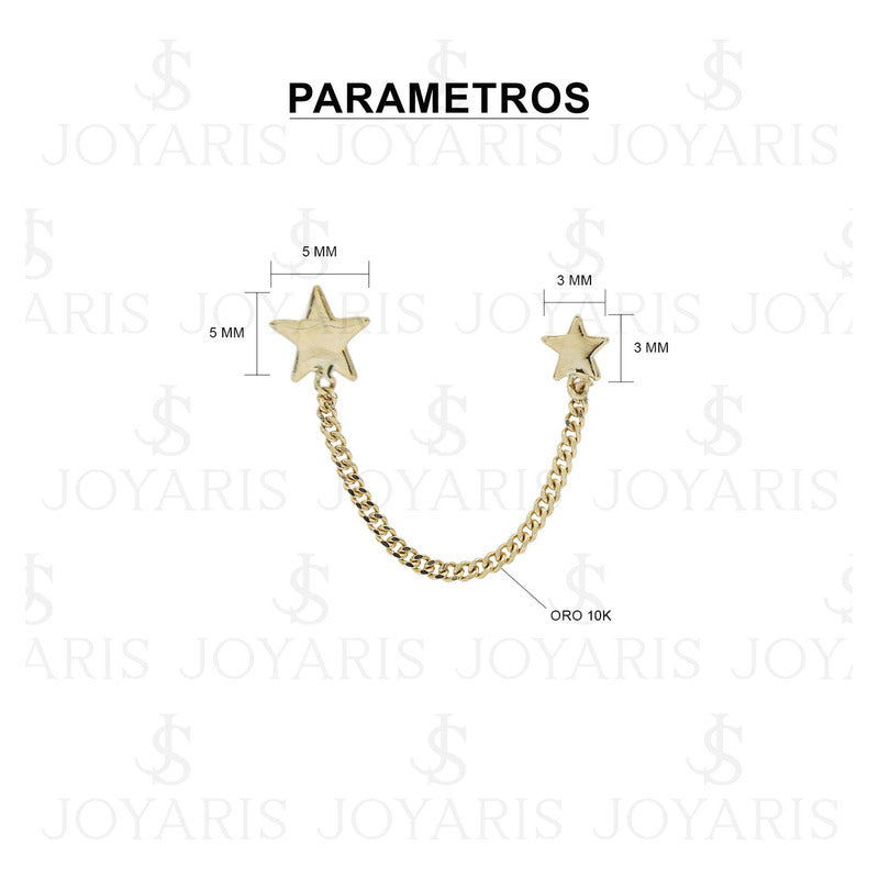 Arete Doble Broquel Estrella Espejo Cadena Mujer Oro 10k