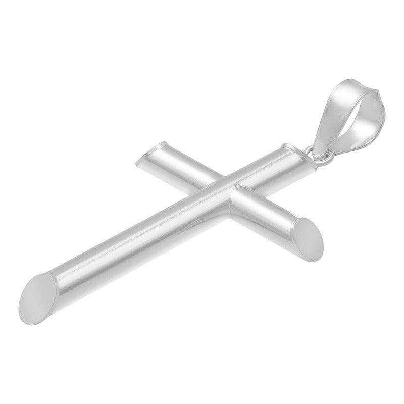 Dije Cruz Tubo Tubular Lisa Sencillo Hombre Plata 925 5 Cm Plateado