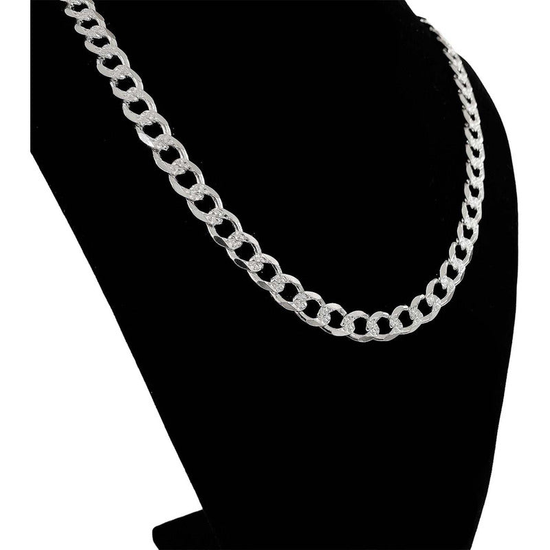 Cadena Barbada Diamantada Cubana Hombre Plata925 70cm X 1cm