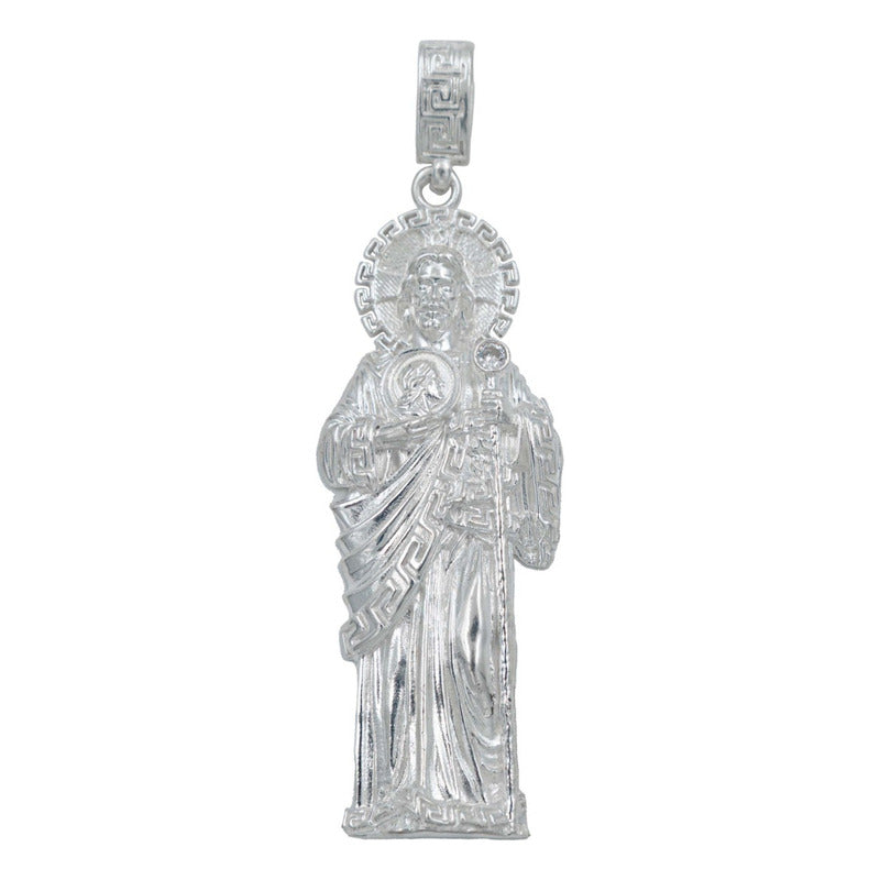 Dije Grande San Judas Liso Artesanal  Plata Ley 925  8.5 Cm