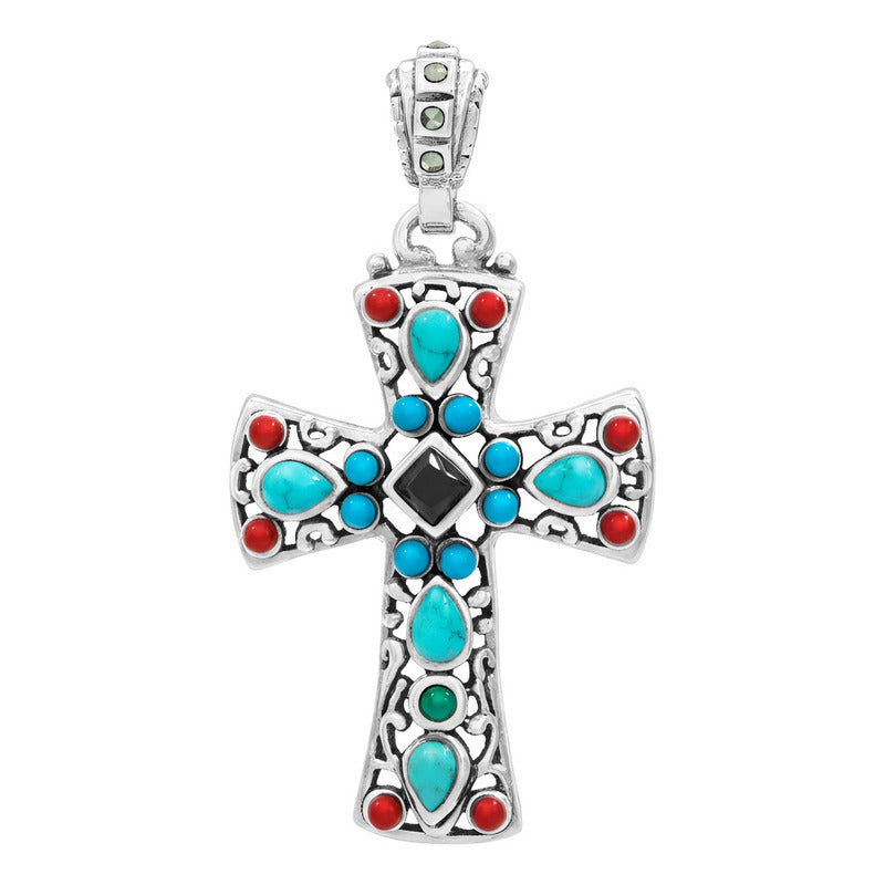 Dije Cruz Grande Plata 925 Piedra Natural Zirconia 4.3 Cm Negro