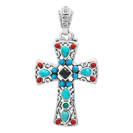 Dije Cruz Grande Plata 925 Piedra Natural Zirconia 4.3 Cm Negro