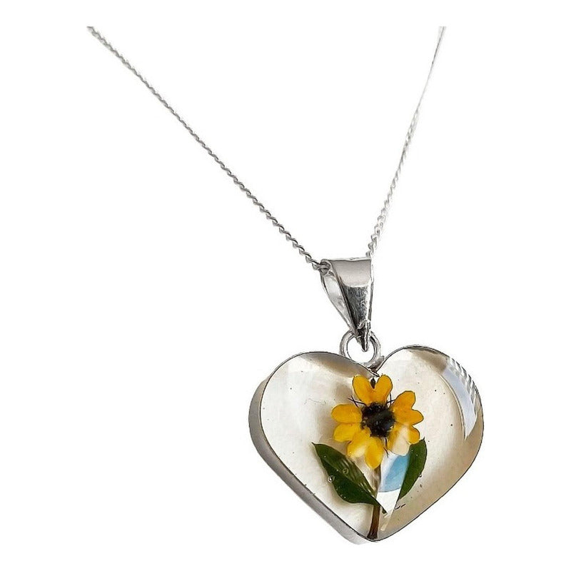 Collar Girasol Encapsulado Regalo Amor Amistad Plata S925