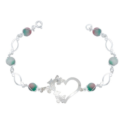 Pulsera Corazón Mariposas Piedra Natural Cuarzo Plata 925