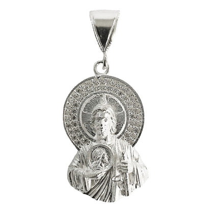 Dije Medalla Torso San Judas Tadeo Zirconias Plata S925 4 Cm