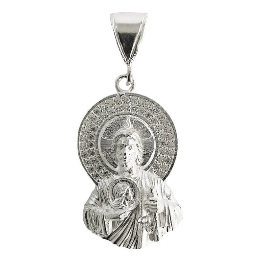 Dije Medalla Torso San Judas Tadeo Zirconias Plata S925 4 Cm