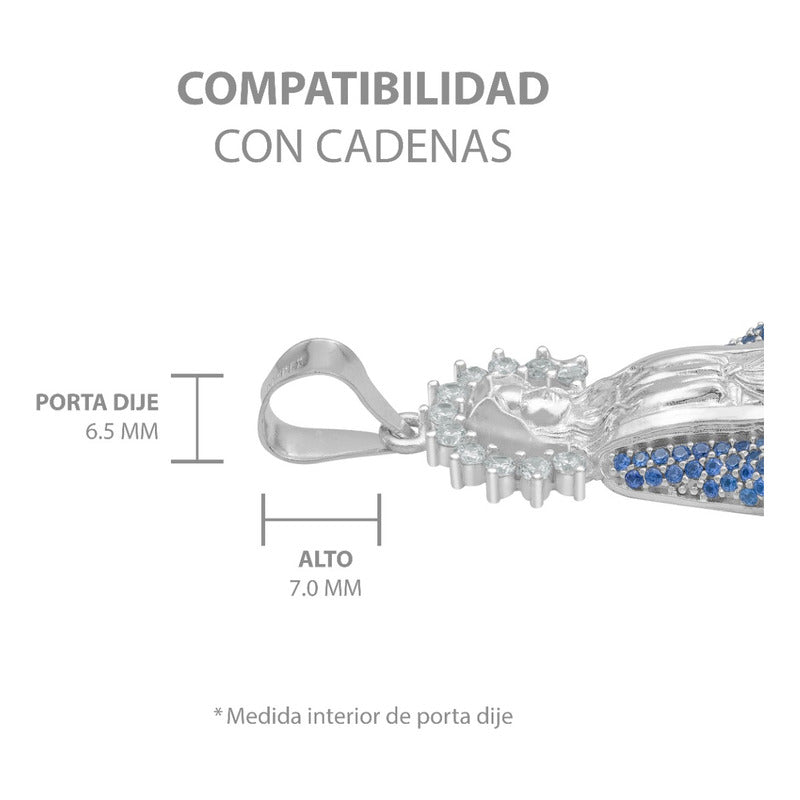 Dije Virgencita Milagrosa Zirconias Fátima Plata 925 5.8 Cm Plateado