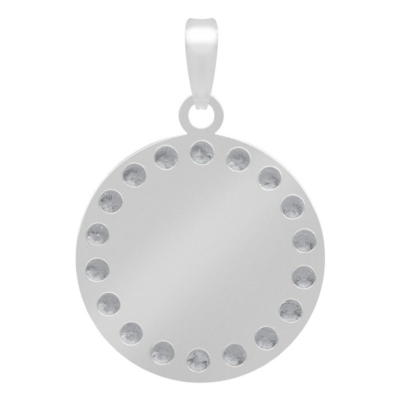 Dije Medalla Cruz San Benito Zirconias Plata 925 1.6 Cm Blanco